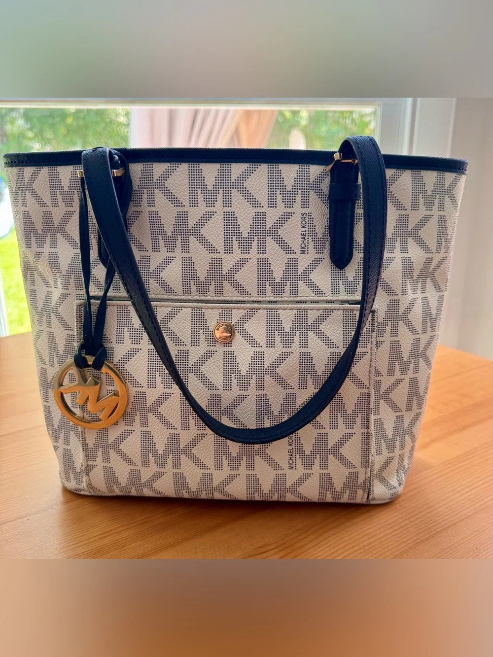 Michael Kors Navy and Vanilla MK Logo Tote